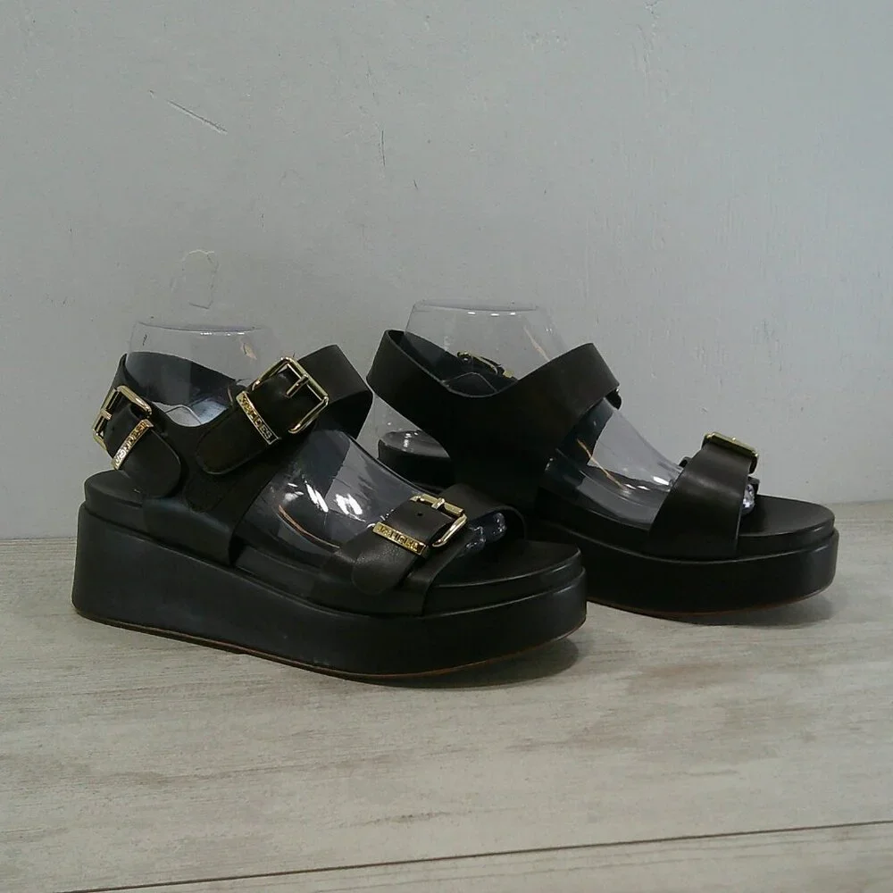 JSlides Chocolate Brown Leather Y2k Style Brooke Platform Comfort Sandals SZ 11